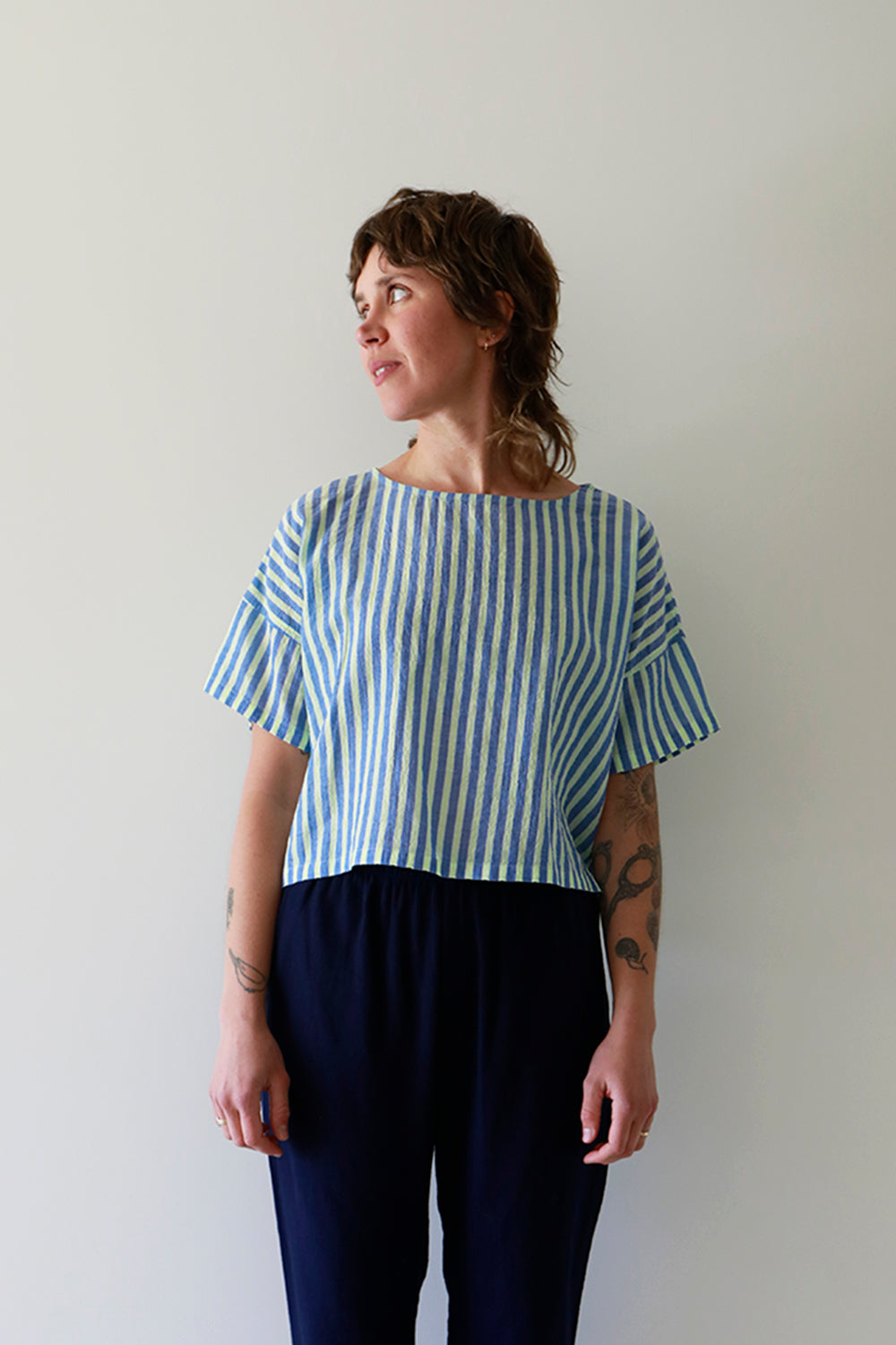 Drop Shoulder TeeNeon Stripe Chambray : XS, S,M, L RESTOCK